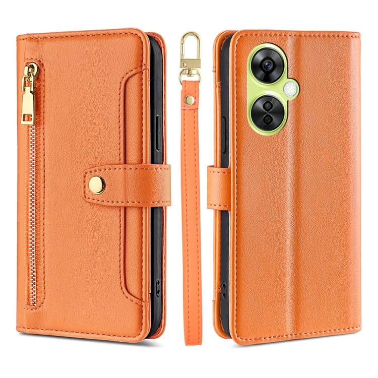 For OnePlus Nord CE 3 Lite 5G Sheep Texture Cross-body Zipper Wallet Leather Phone Case(Orange) - OnePlus Cases by PMC TechLife | Online Shopping South Africa | PMC TechLife | Buy Now Pay Later Mobicred