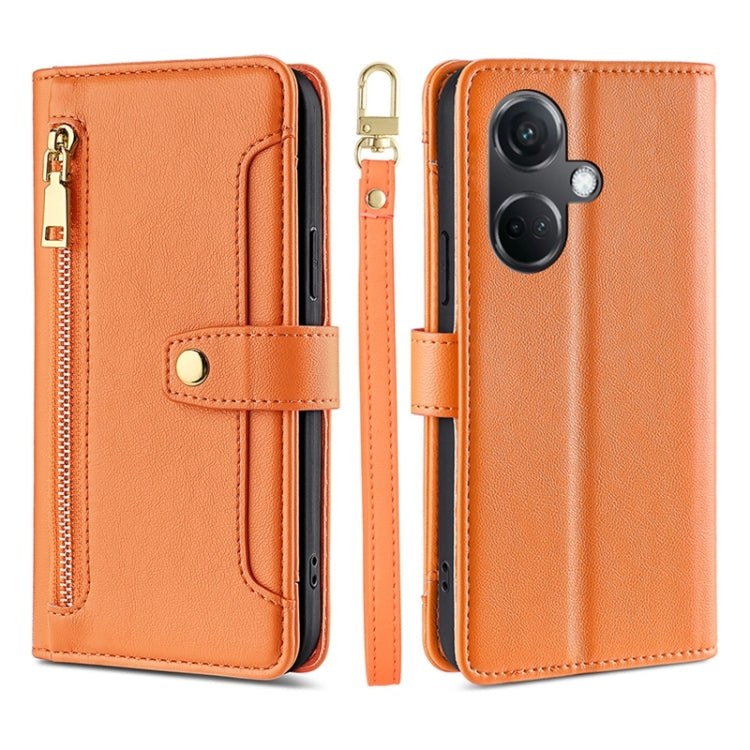 For OnePlus Nord CE3 5G Sheep Texture Cross-body Zipper Wallet Leather Phone Case(Orange) - OnePlus Cases by PMC TechLife | Online Shopping South Africa | PMC TechLife | Buy Now Pay Later Mobicred