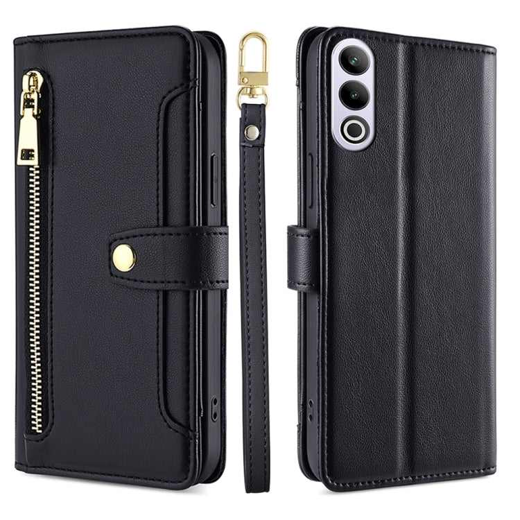 For OnePlus Ace 3V 5G Sheep Texture Cross-body Zipper Wallet Leather Phone Case(Black) - OnePlus Cases by PMC TechLife | Online Shopping South Africa | PMC TechLife | Buy Now Pay Later Mobicred