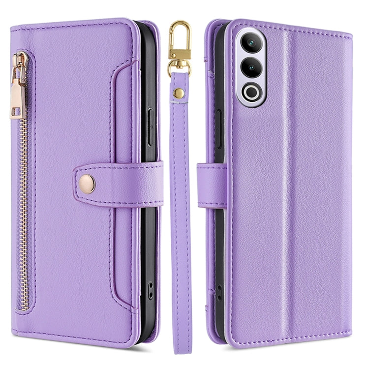 For OnePlus Ace 3V 5G Sheep Texture Cross-body Zipper Wallet Leather Phone Case(Purple) - OnePlus Cases by PMC TechLife | Online Shopping South Africa | PMC TechLife | Buy Now Pay Later Mobicred