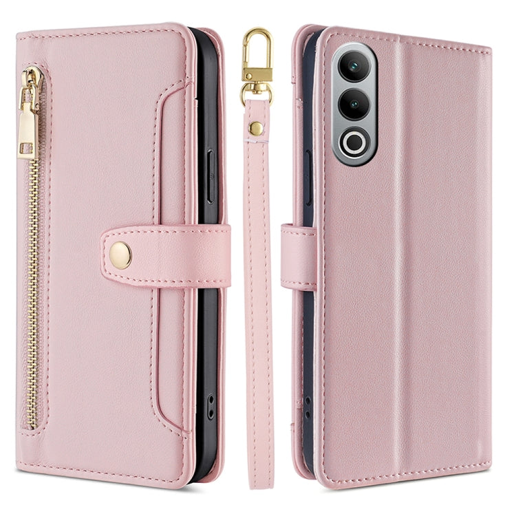 For OnePlus Nord CE4 Sheep Texture Cross-body Zipper Wallet Leather Phone Case(Pink) - OnePlus Cases by PMC TechLife | Online Shopping South Africa | PMC TechLife | Buy Now Pay Later Mobicred