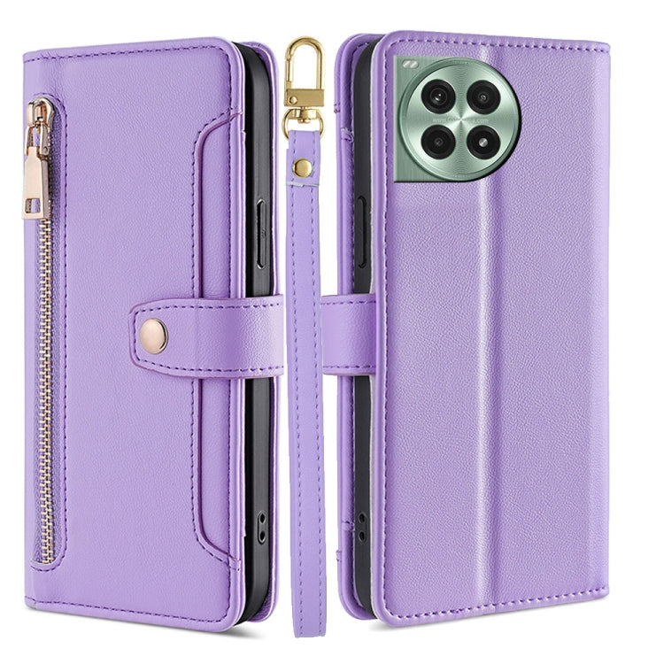 For OnePlus Ace 3 Pro 5G Sheep Texture Cross-body Zipper Wallet Leather Phone Case(Purple) - OnePlus Cases by PMC TechLife | Online Shopping South Africa | PMC TechLife | Buy Now Pay Later Mobicred