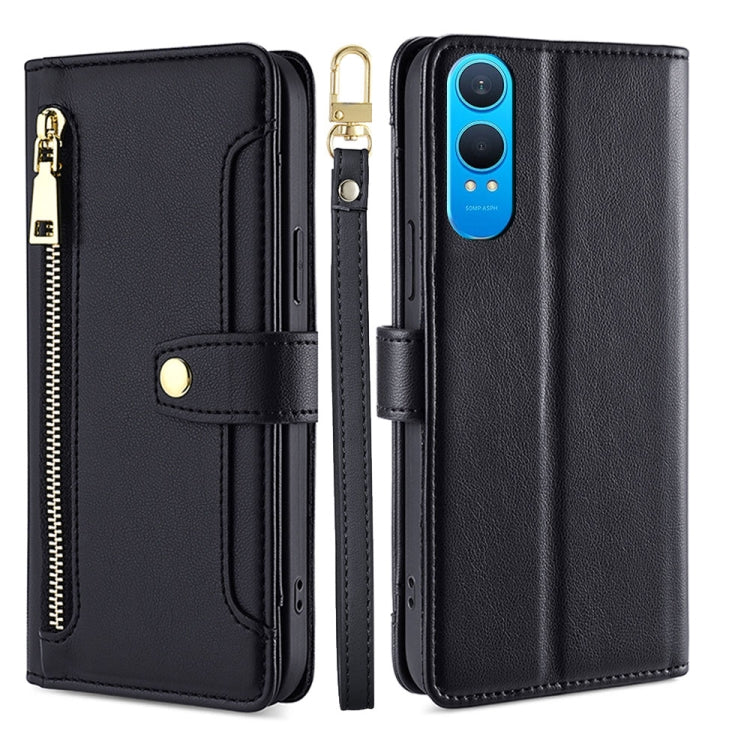 For OnePlus Nord CE 4 Lite 5G Sheep Texture Cross-body Zipper Wallet Leather Phone Case(Black) - OnePlus Cases by PMC TechLife | Online Shopping South Africa | PMC TechLife | Buy Now Pay Later Mobicred