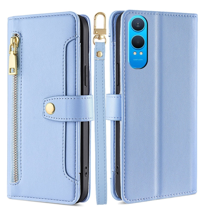 For OnePlus Nord CE 4 Lite 5G Sheep Texture Cross-body Zipper Wallet Leather Phone Case(Blue) - OnePlus Cases by PMC TechLife | Online Shopping South Africa | PMC TechLife | Buy Now Pay Later Mobicred