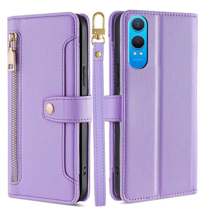 For OnePlus Nord CE 4 Lite 5G Sheep Texture Cross-body Zipper Wallet Leather Phone Case(Purple) - OnePlus Cases by PMC TechLife | Online Shopping South Africa | PMC TechLife | Buy Now Pay Later Mobicred