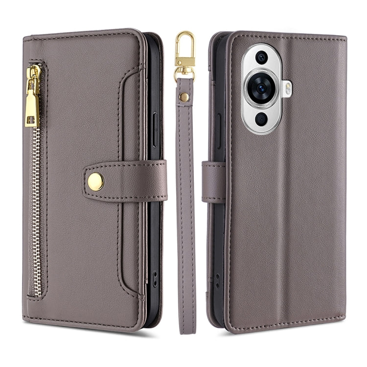 For Huawei nova 11 4G Sheep Texture Cross-body Zipper Wallet Leather Phone Case(Grey) - Huawei Cases by PMC TechLife | Online Shopping South Africa | PMC TechLife | Buy Now Pay Later Mobicred