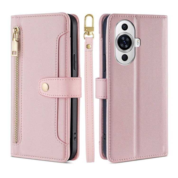 For Huawei nova 11 4G Sheep Texture Cross-body Zipper Wallet Leather Phone Case(Pink) - Huawei Cases by PMC TechLife | Online Shopping South Africa | PMC TechLife | Buy Now Pay Later Mobicred