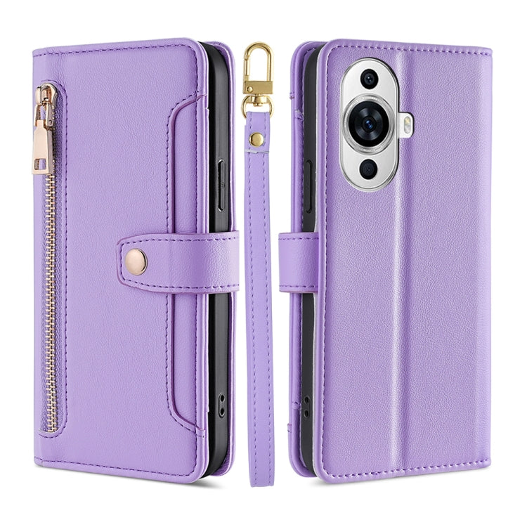 For Huawei nova 11 4G Sheep Texture Cross-body Zipper Wallet Leather Phone Case(Purple) - Huawei Cases by PMC TechLife | Online Shopping South Africa | PMC TechLife | Buy Now Pay Later Mobicred