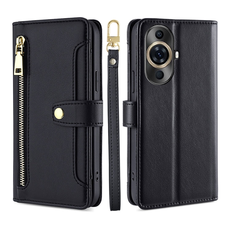 For Huawei nova 11 Pro 4G / 11 Ultra 4G Sheep Texture Cross-body Zipper Wallet Leather Phone Case(Black) - Huawei Cases by PMC TechLife | Online Shopping South Africa | PMC TechLife | Buy Now Pay Later Mobicred