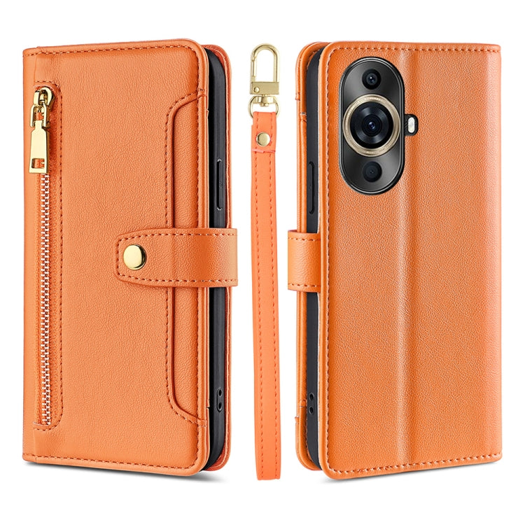 For Huawei nova 11 Pro 4G / 11 Ultra 4G Sheep Texture Cross-body Zipper Wallet Leather Phone Case(Orange) - Huawei Cases by PMC TechLife | Online Shopping South Africa | PMC TechLife | Buy Now Pay Later Mobicred
