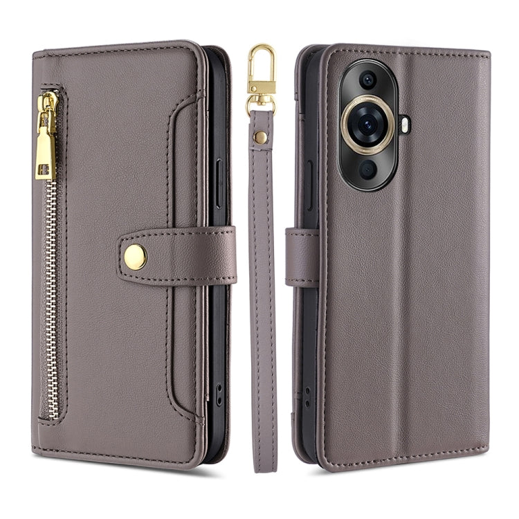 For Huawei nova 11 Pro 4G / 11 Ultra 4G Sheep Texture Cross-body Zipper Wallet Leather Phone Case(Grey) - Huawei Cases by PMC TechLife | Online Shopping South Africa | PMC TechLife | Buy Now Pay Later Mobicred