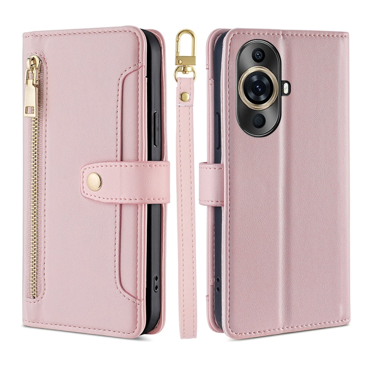 For Huawei nova 11 Pro 4G / 11 Ultra 4G Sheep Texture Cross-body Zipper Wallet Leather Phone Case(Pink) - Huawei Cases by PMC TechLife | Online Shopping South Africa | PMC TechLife | Buy Now Pay Later Mobicred