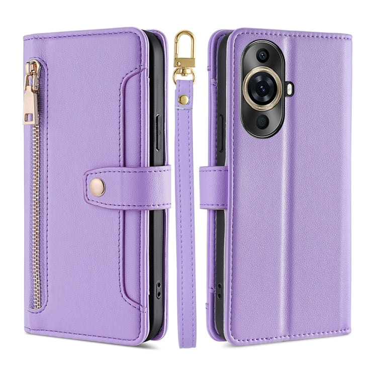 For Huawei nova 11 Pro 4G / 11 Ultra 4G Sheep Texture Cross-body Zipper Wallet Leather Phone Case(Purple) - Huawei Cases by PMC TechLife | Online Shopping South Africa | PMC TechLife | Buy Now Pay Later Mobicred