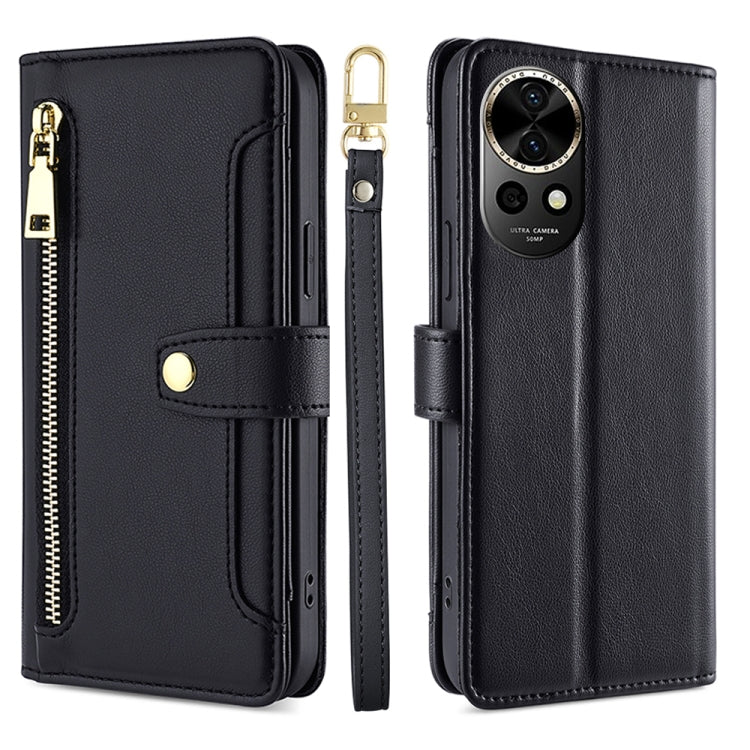 For Huawei nova 12 5G Sheep Texture Cross-body Zipper Wallet Leather Phone Case(Black) - Huawei Cases by PMC TechLife | Online Shopping South Africa | PMC TechLife | Buy Now Pay Later Mobicred