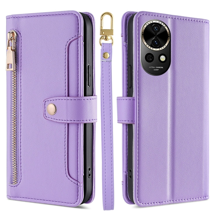 For Huawei nova 12 5G Sheep Texture Cross-body Zipper Wallet Leather Phone Case(Purple) - Huawei Cases by PMC TechLife | Online Shopping South Africa | PMC TechLife | Buy Now Pay Later Mobicred