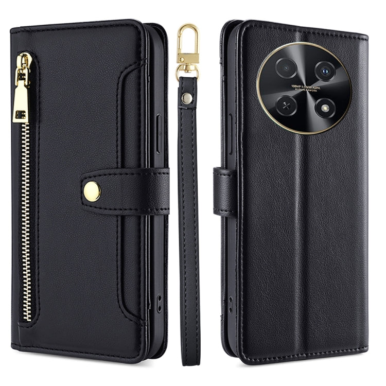 For Huawei nova 12i 4G Sheep Texture Cross-body Zipper Wallet Leather Phone Case(Black) - Huawei Cases by PMC TechLife | Online Shopping South Africa | PMC TechLife | Buy Now Pay Later Mobicred