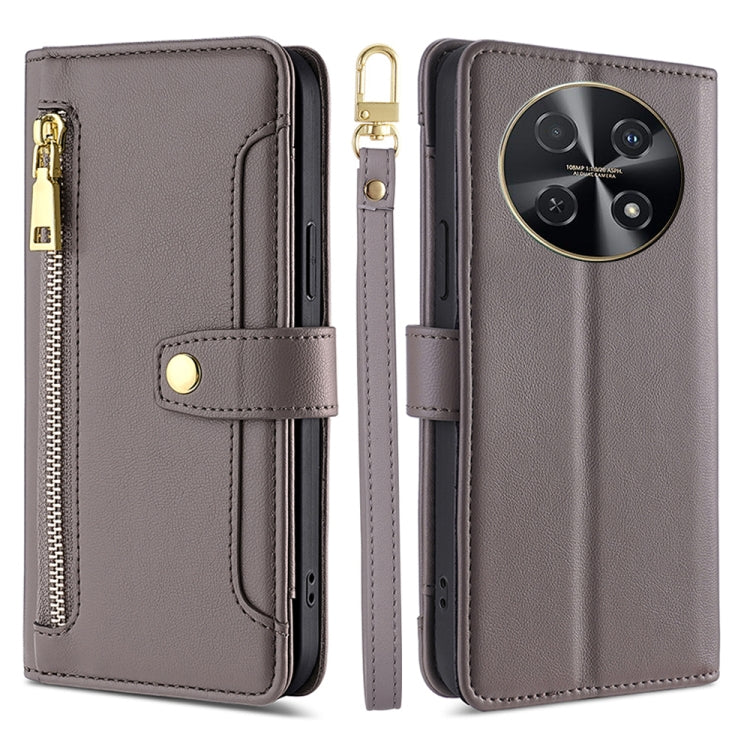 For Huawei nova 12i 4G Sheep Texture Cross-body Zipper Wallet Leather Phone Case(Grey) - Huawei Cases by PMC TechLife | Online Shopping South Africa | PMC TechLife | Buy Now Pay Later Mobicred