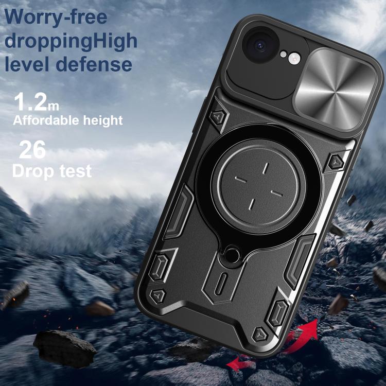 For iPhone 16e CD Texture Sliding Camshield Magnetic Holder Phone Case(Red) - iPhone 16e Cases by PMC TechLife | Online Shopping South Africa | PMC TechLife | Buy Now Pay Later Mobicred