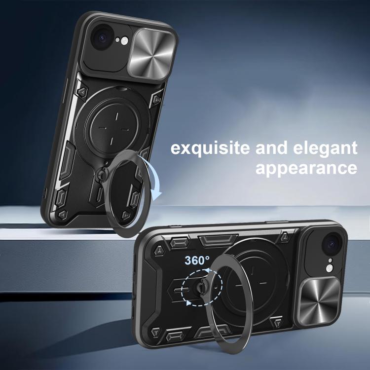 For iPhone 16e CD Texture Sliding Camshield Magnetic Holder Phone Case(Silver) - iPhone 16e Cases by PMC TechLife | Online Shopping South Africa | PMC TechLife | Buy Now Pay Later Mobicred