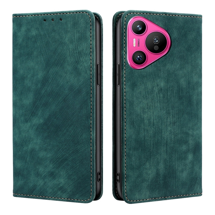 For Huawei Pura 70 RFID Anti-theft Brush Magnetic Leather Phone Case(Green) - free shipping - PMC Jewellery - Order now!