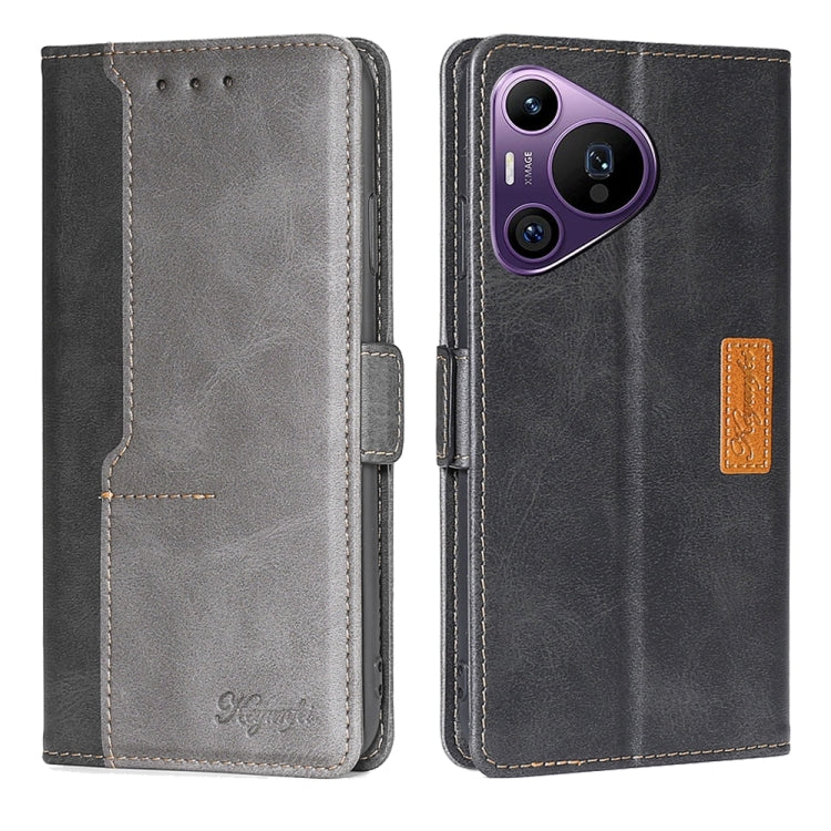 For Huawei Pura 70 Pro / 70 Pro+ 5G Contrast Color Side Buckle Leather Phone Case(Black + Grey) - Huawei Cases by PMC TechLife | Online Shopping South Africa | PMC TechLife | Buy Now Pay Later Mobicred
