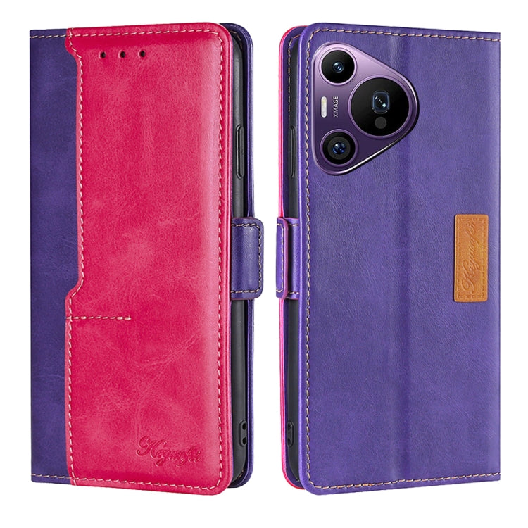 For Huawei Pura 70 Pro / 70 Pro+ 5G Contrast Color Side Buckle Leather Phone Case(Purple + Rose Red) - free shipping - PMC Jewellery - Order now!