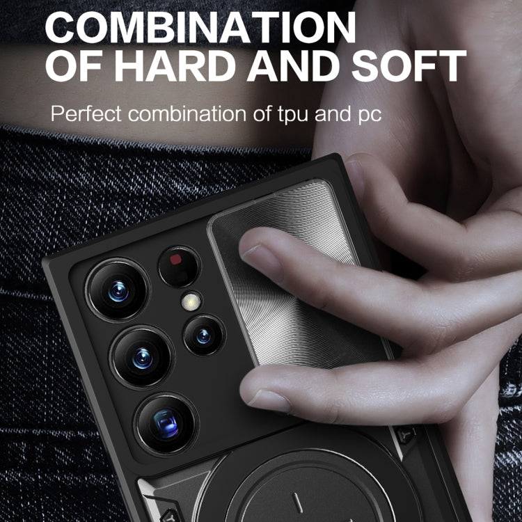 For Samsung Galaxy S23 Ultra 5G CD Texture Sliding Camshield Magnetic Holder Phone Case(Silver) - Galaxy S23 Ultra 5G Cases by PMC TechLife | Online Shopping South Africa | PMC TechLife