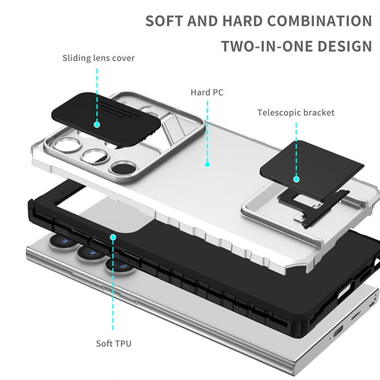 For Samsung Galaxy S24 Ultra 5G Stereoscopic Holder Sliding Camshield Phone Case(White) - Galaxy S24 Ultra 5G Cases by PMC TechLife | Online Shopping South Africa | PMC TechLife