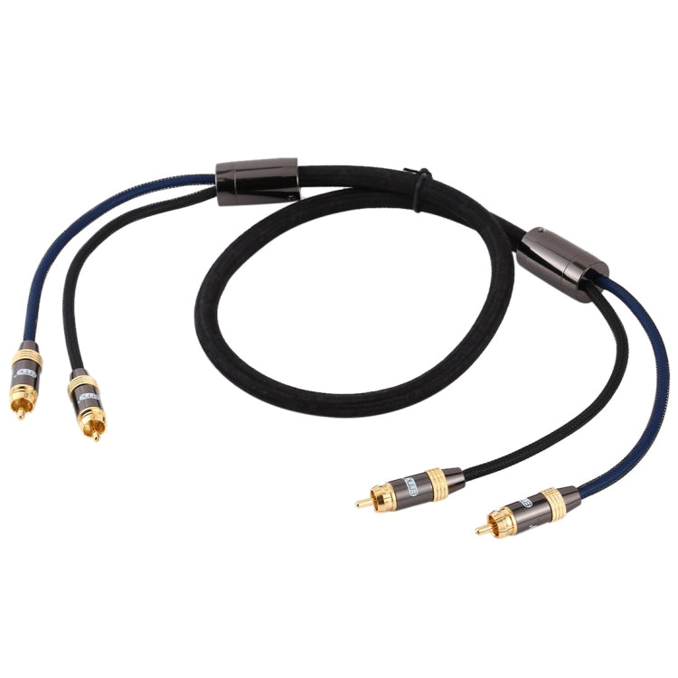 EMK 2 x RCA Male to 2 x RCA Male Gold Plated Connector Nylon Braid Coaxial Audio Cable for TV / Amplifier / Home Theater / DVD, Cable Length:1m(Black) - free shipping - PMC Jewellery - Order now!