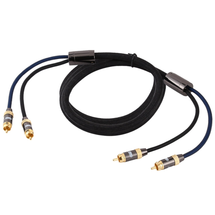EMK 2 x RCA Male to 2 x RCA Male Gold Plated Connector Nylon Braid Coaxial Audio Cable for TV / Amplifier / Home Theater / DVD, Cable Length:2m(Black) - free shipping - PMC Jewellery - Order now!