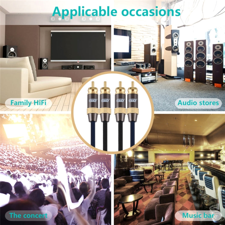 EMK 2 x RCA Male to 2 x RCA Male Gold Plated Connector Nylon Braid Coaxial Audio Cable for TV / Amplifier / Home Theater / DVD, Cable Length:2m(Black) - free shipping - PMC Jewellery - Order now!