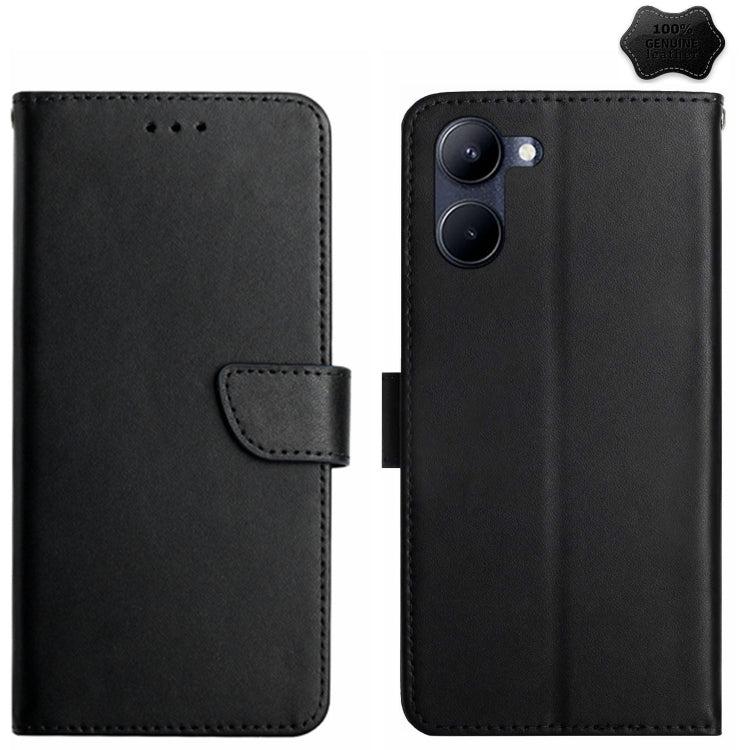 For vivo Y03 4G Genuine Leather Fingerprint-proof Flip Phone Case(Black) - vivo Cases by PMC TechLife | Online Shopping South Africa | PMC TechLife | Buy Now Pay Later Mobicred