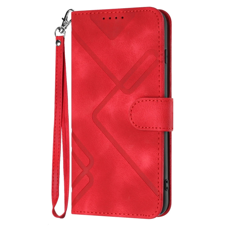 For Samsung Galaxy A22 5G Line Pattern Skin Feel Leather Phone Case(Red) - Galaxy Phone Cases by PMC TechLife | Online Shopping South Africa | PMC TechLife