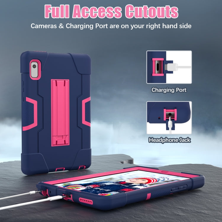 For Lenovo Tab M9 / TB-310FU Contrast Color Silicone Hybrid PC Tablet Case with Holder(Navy Blue Rose Red) - Lenovo by PMC TechLife | Online Shopping South Africa | PMC TechLife | Buy Now Pay Later Mobicred