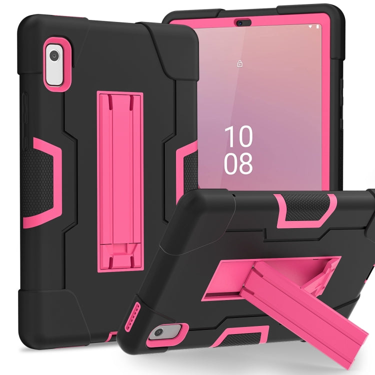 For Lenovo Tab M9 / TB-310FU Contrast Color Silicone Hybrid PC Tablet Case with Holder(Black Rose Red) - Lenovo by PMC TechLife | Online Shopping South Africa | PMC TechLife | Buy Now Pay Later Mobicred