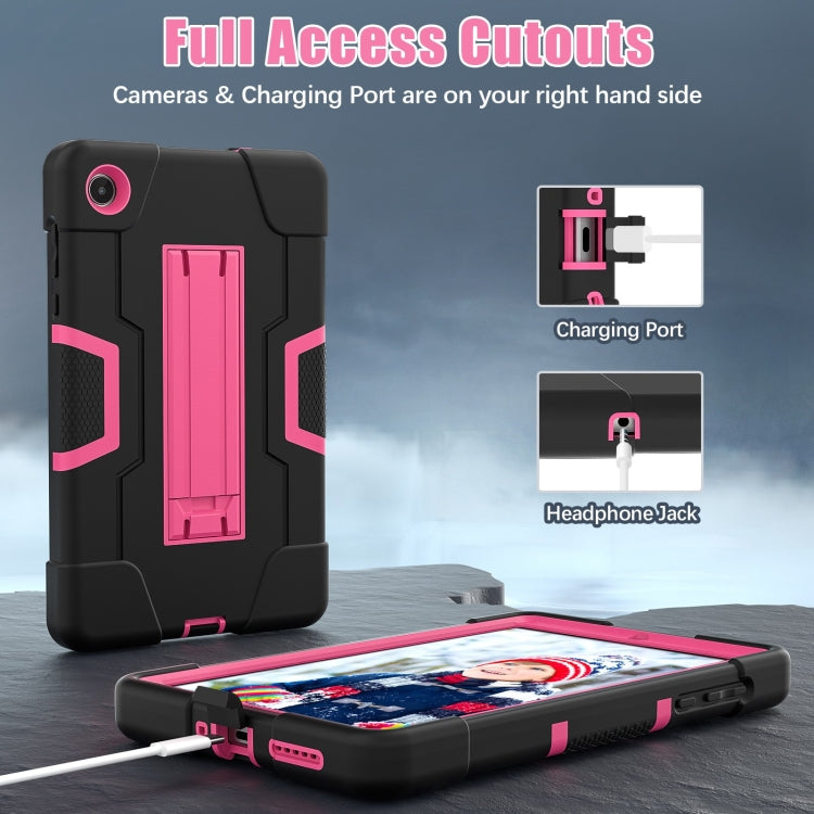 For Lenovo Tab M8 4th Gen Contrast Color Silicone Hybrid PC Tablet Case with Holder(Black Rose Red) - free shipping - PMC TechLife - Order now!