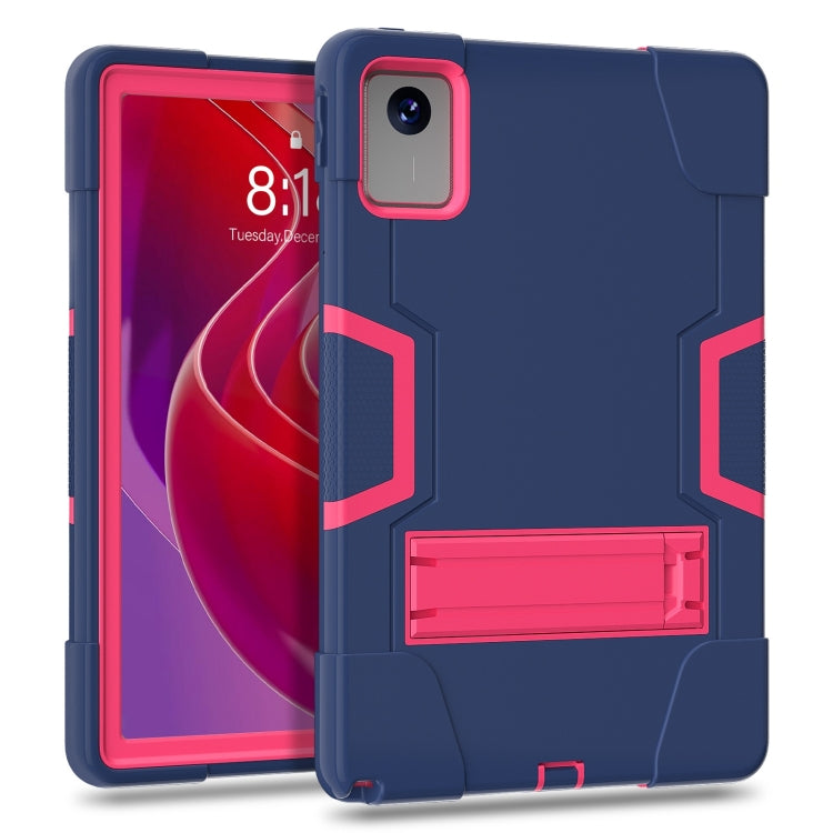 For Lenovo Tab M11/ Xiaoxin Pad 11 2024 Contrast Color Silicone Hybrid PC Tablet Case with Holder(Navy Blue Rose Red) - Lenovo by PMC Jewellery | Online Shopping South Africa | PMC Jewellery | Buy Now Pay Later Mobicred