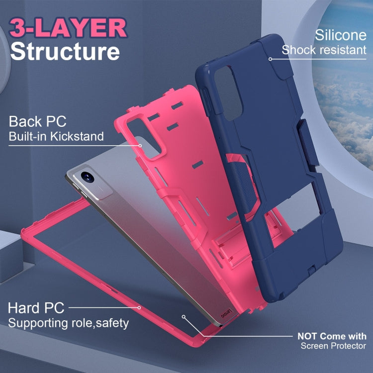 For Lenovo Tab M11/ Xiaoxin Pad 11 2024 Contrast Color Silicone Hybrid PC Tablet Case with Holder(Navy Blue Rose Red) - Lenovo by PMC Jewellery | Online Shopping South Africa | PMC Jewellery | Buy Now Pay Later Mobicred