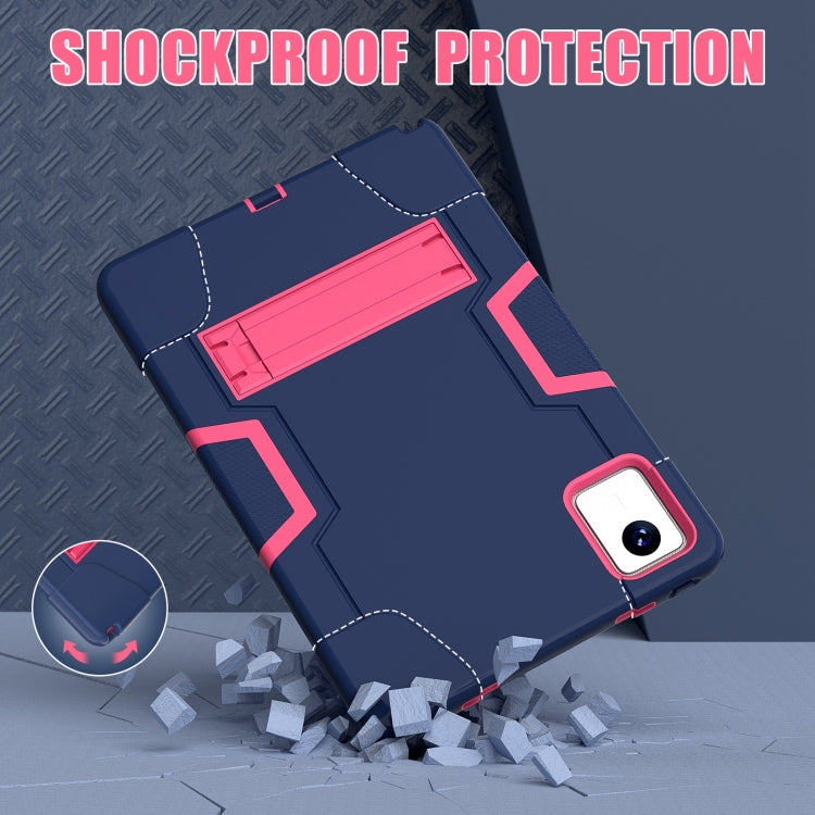 For Lenovo Tab M11/ Xiaoxin Pad 11 2024 Contrast Color Silicone Hybrid PC Tablet Case with Holder(Navy Blue Rose Red) - Lenovo by PMC Jewellery | Online Shopping South Africa | PMC Jewellery | Buy Now Pay Later Mobicred
