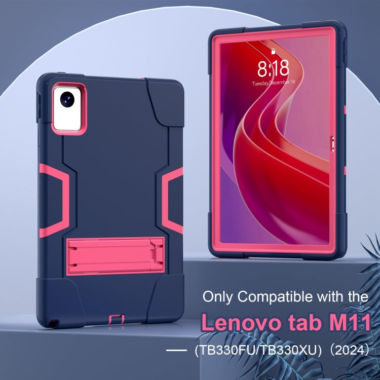 For Lenovo Tab M11/ Xiaoxin Pad 11 2024 Contrast Color Silicone Hybrid PC Tablet Case with Holder(Navy Blue Rose Red) - Lenovo by PMC Jewellery | Online Shopping South Africa | PMC Jewellery | Buy Now Pay Later Mobicred