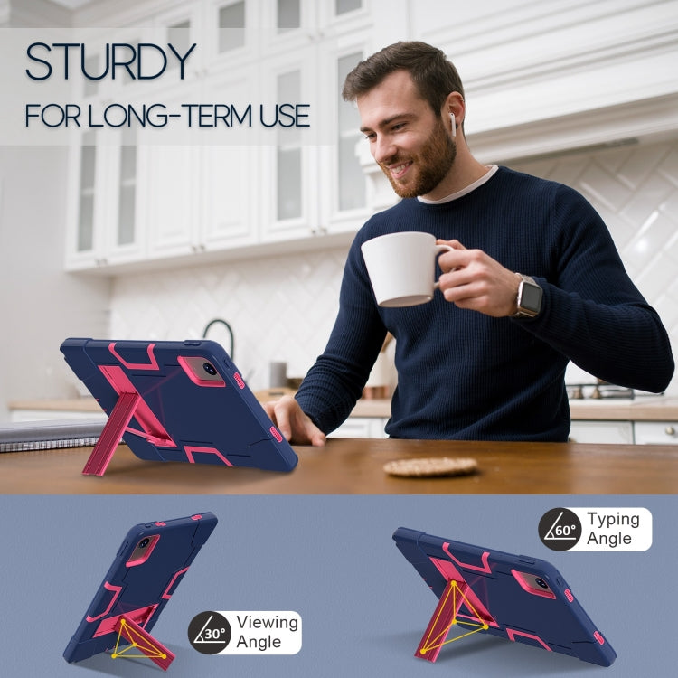 For Lenovo Tab M11/ Xiaoxin Pad 11 2024 Contrast Color Silicone Hybrid PC Tablet Case with Holder(Navy Blue Rose Red) - Lenovo by PMC Jewellery | Online Shopping South Africa | PMC Jewellery | Buy Now Pay Later Mobicred