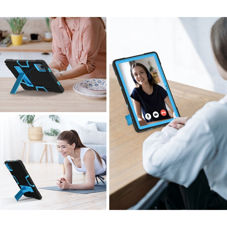 For Lenovo Tab M11/ Xiaoxin Pad 11 2024 Contrast Color Silicone Hybrid PC Tablet Case with Holder(Black Blue) - Lenovo by PMC Jewellery | Online Shopping South Africa | PMC Jewellery | Buy Now Pay Later Mobicred