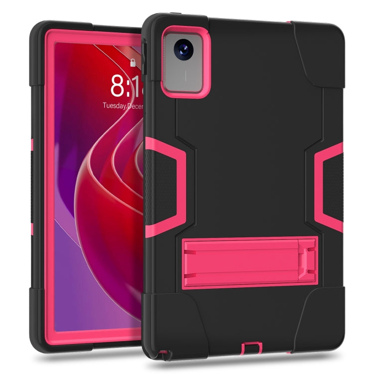 For Lenovo Tab M11/ Xiaoxin Pad 11 2024 Contrast Color Silicone Hybrid PC Tablet Case with Holder(Black Rose Red) - Lenovo by PMC Jewellery | Online Shopping South Africa | PMC Jewellery | Buy Now Pay Later Mobicred