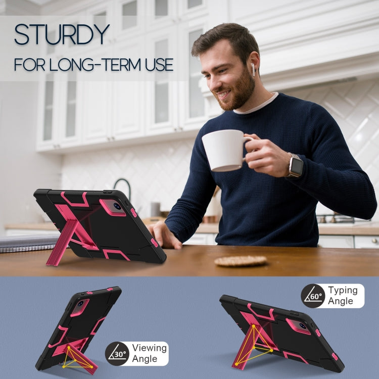 For Lenovo Tab M11/ Xiaoxin Pad 11 2024 Contrast Color Silicone Hybrid PC Tablet Case with Holder(Black Rose Red) - Lenovo by PMC Jewellery | Online Shopping South Africa | PMC Jewellery | Buy Now Pay Later Mobicred