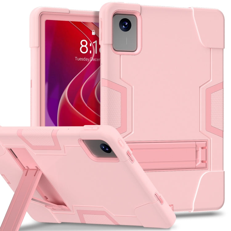 For Lenovo Tab M11/ Xiaoxin Pad 11 2024 Contrast Color Silicone Hybrid PC Tablet Case with Holder(Rose Gold) - Lenovo by PMC Jewellery | Online Shopping South Africa | PMC Jewellery | Buy Now Pay Later Mobicred
