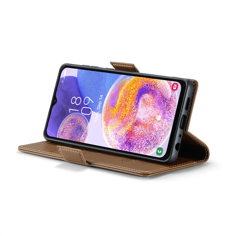 For Samsung Galaxy A23 CaseMe 023 Butterfly Buckle Litchi Texture RFID Anti-theft Leather Phone Case(Brown) - free shipping - PMC TechLife - Order now!