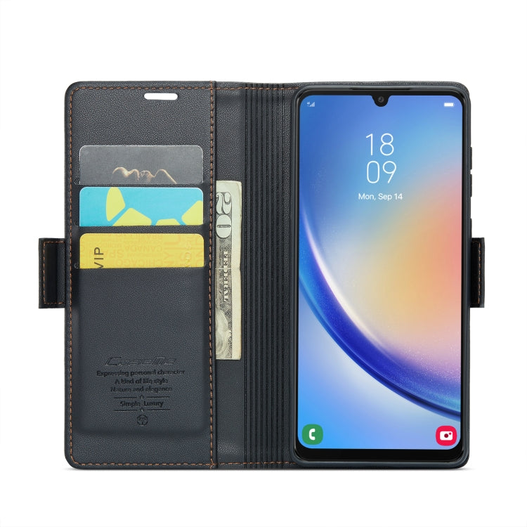For Samsung Galaxy A34 5G CaseMe 023 Butterfly Buckle Litchi Texture RFID Anti-theft Leather Phone Case(Black) - free shipping - PMC TechLife - Order now!