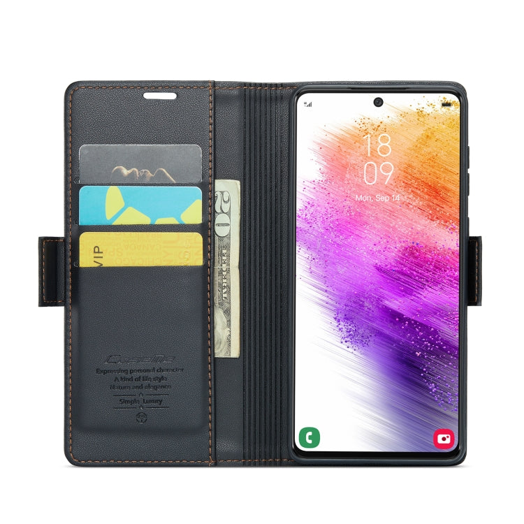 For Samsung Galaxy A73 5G CaseMe 023 Butterfly Buckle Litchi Texture RFID Anti-theft Leather Phone Case(Black) - free shipping - PMC TechLife - Order now!
