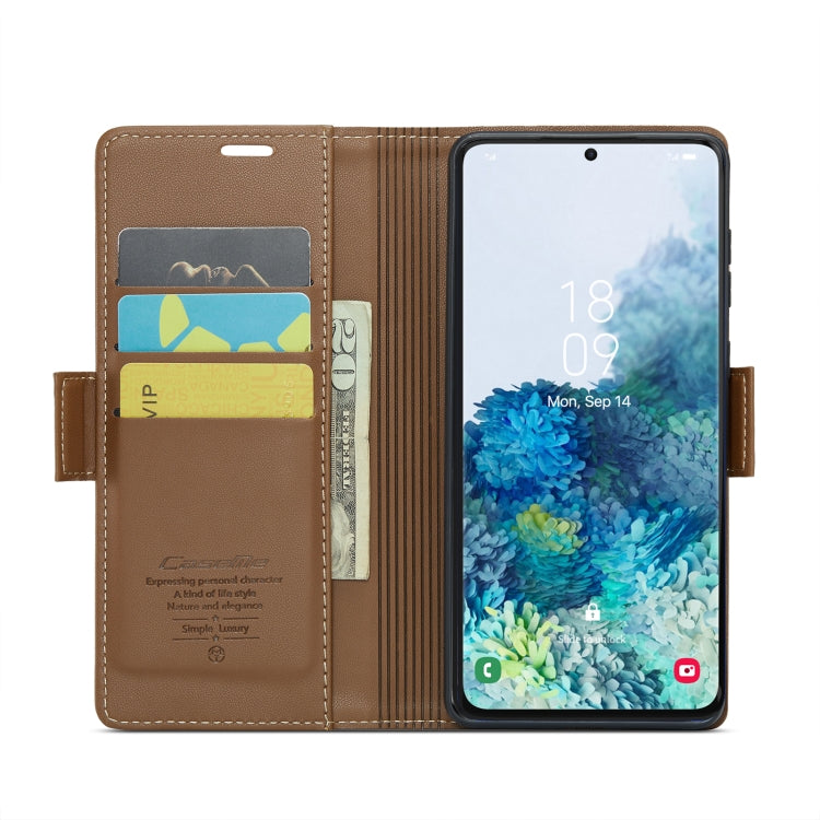 For Samsung Galaxy S20+ CaseMe 023 Butterfly Buckle Litchi Texture RFID Anti-theft Leather Phone Case(Brown) - free shipping - PMC TechLife - Order now!