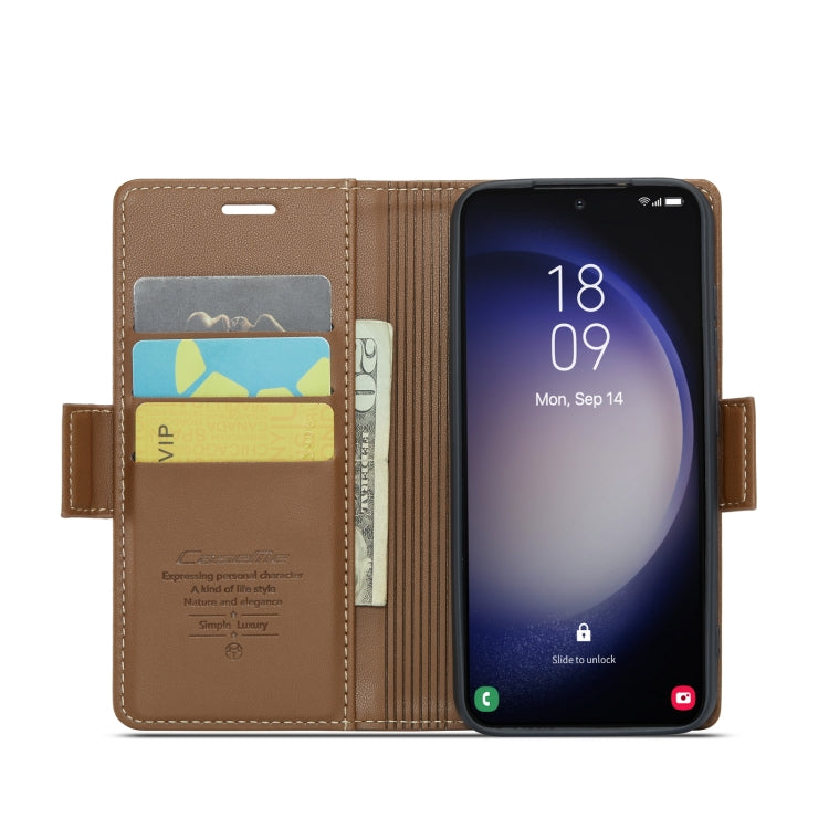 For Samsung Galaxy S23 5G CaseMe 023 Butterfly Buckle Litchi Texture RFID Anti-theft Leather Phone Case(Brown) - free shipping - PMC TechLife - Order now!